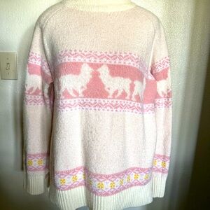 Cocobleu Charming Pink and White Llama Sweater